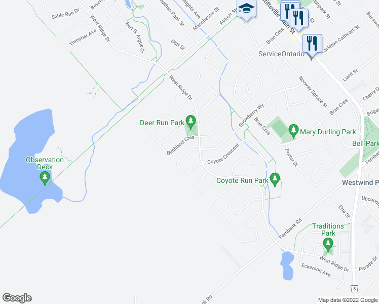 map of restaurants, bars, coffee shops, grocery stores, and more near 511 Adamson Crescent in Ottawa