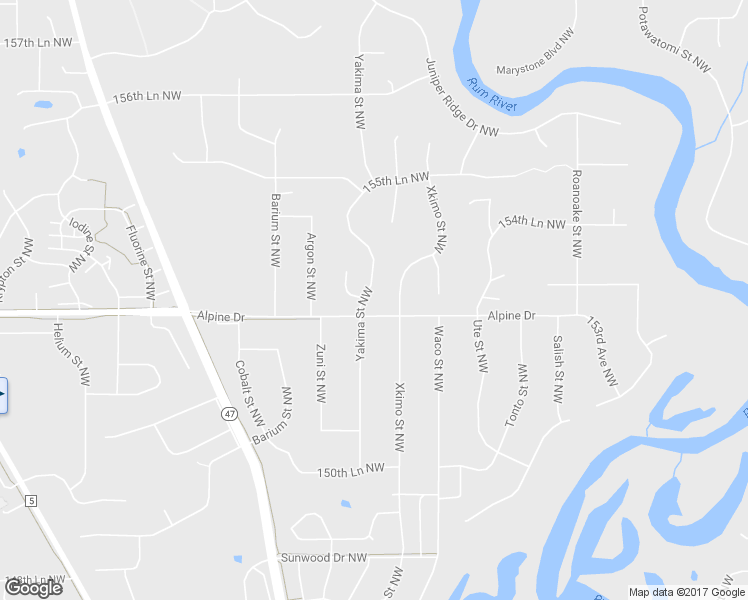 map of restaurants, bars, coffee shops, grocery stores, and more near 15321 Yakima Street Northwest in Ramsey