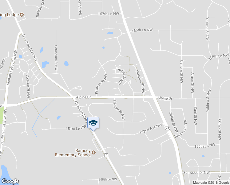 map of restaurants, bars, coffee shops, grocery stores, and more near 15338 Iodine Street Northwest in Ramsey