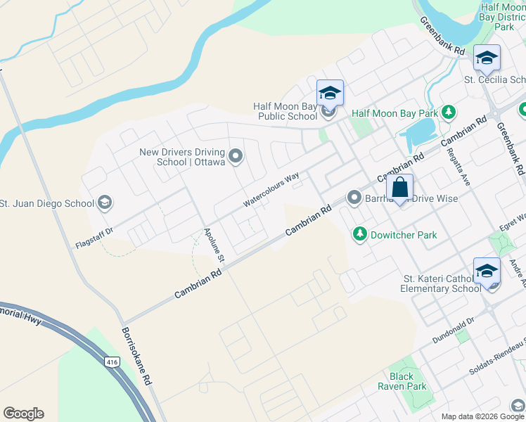 map of restaurants, bars, coffee shops, grocery stores, and more near K2J6N3 in Ottawa