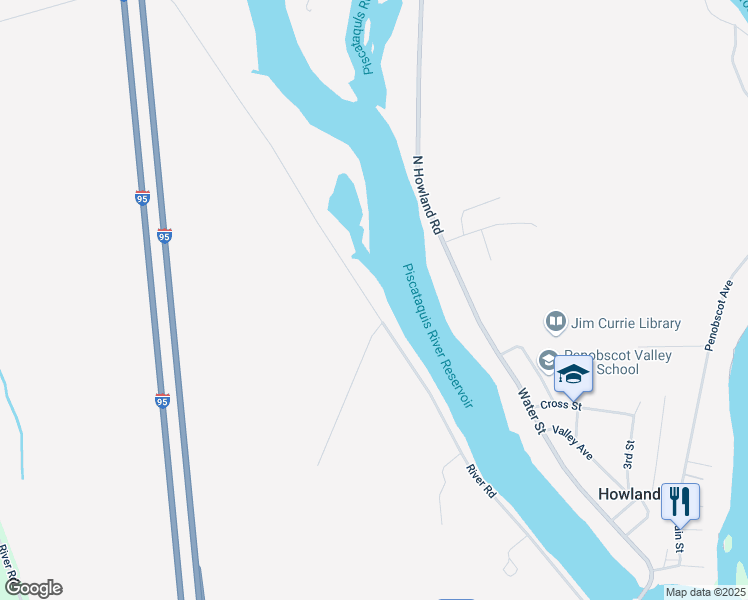 map of restaurants, bars, coffee shops, grocery stores, and more near 89 River Road in Howland