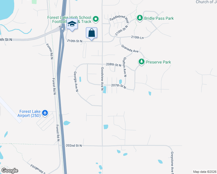 map of restaurants, bars, coffee shops, grocery stores, and more near 6325 207th Street North in Forest Lake