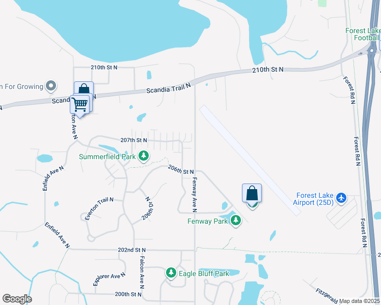map of restaurants, bars, coffee shops, grocery stores, and more near 20663 Fenston Avenue North in Forest Lake