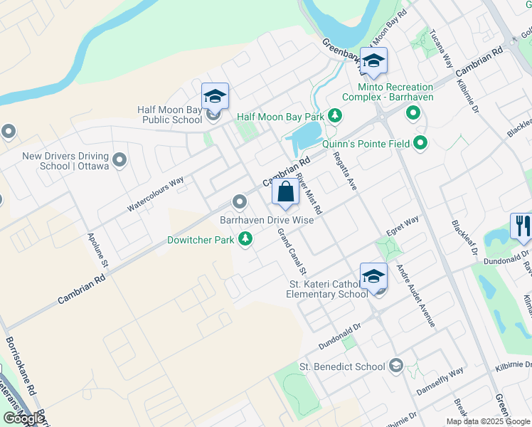 map of restaurants, bars, coffee shops, grocery stores, and more near 2799 Grand Canal Street in Ottawa