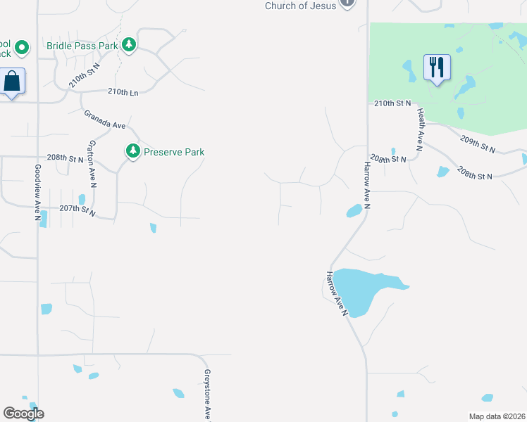 map of restaurants, bars, coffee shops, grocery stores, and more near 20674 Hamlet Avenue North in Forest Lake