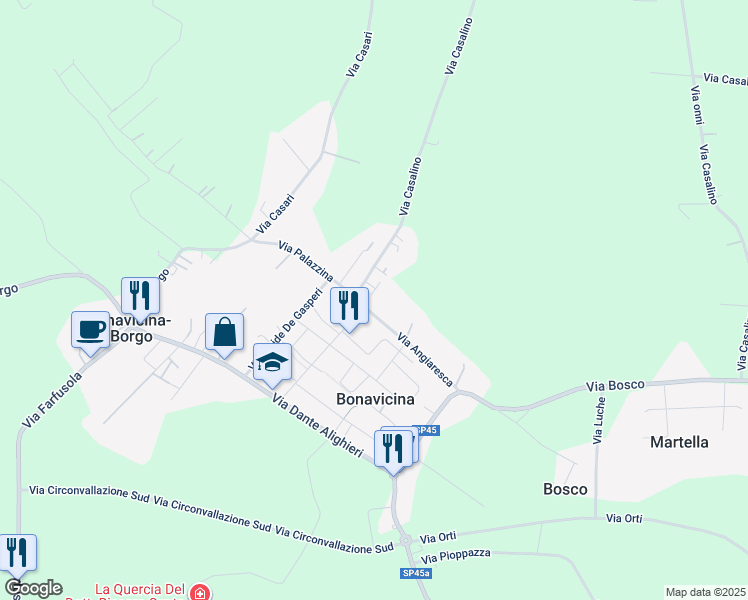 map of restaurants, bars, coffee shops, grocery stores, and more near 17A Via Angiaresca in Bonavicina