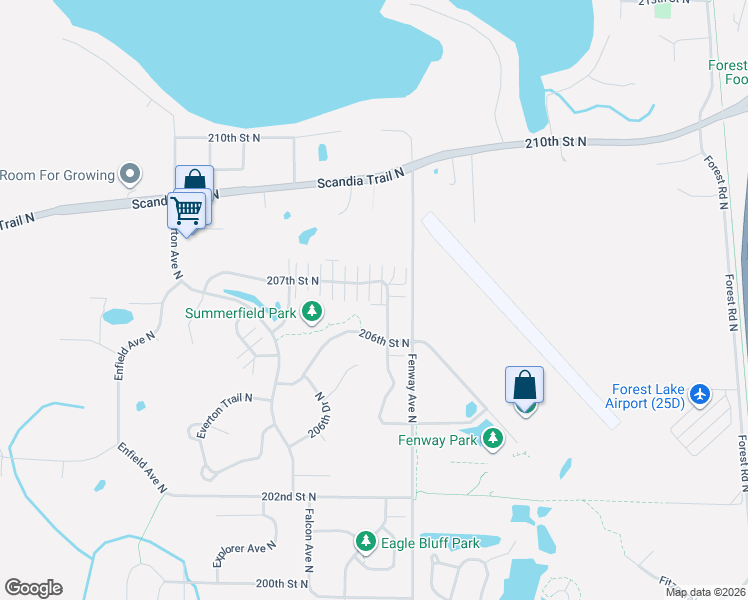 map of restaurants, bars, coffee shops, grocery stores, and more near 20663 Fenston Avenue North in Forest Lake