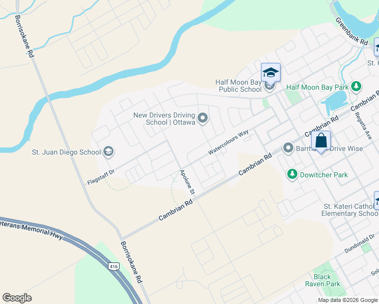 map of restaurants, bars, coffee shops, grocery stores, and more near 570 Alcor Terrace in Ottawa