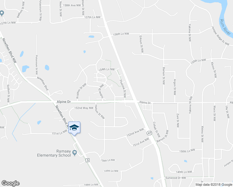 map of restaurants, bars, coffee shops, grocery stores, and more near 15381 Germanium Street Northwest in Anoka