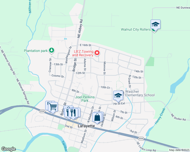 map of restaurants, bars, coffee shops, grocery stores, and more near 1167 North Madison Street in Lafayette