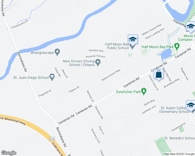 map of restaurants, bars, coffee shops, grocery stores, and more near 472 Alcor Terrace in Ottawa