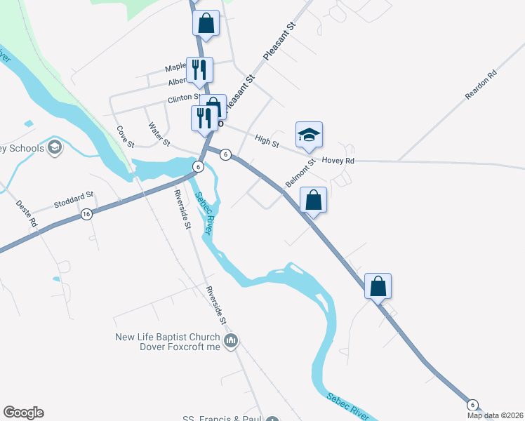 map of restaurants, bars, coffee shops, grocery stores, and more near 14 Charles Street in Milo