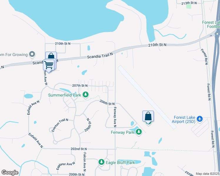 map of restaurants, bars, coffee shops, grocery stores, and more near 20663 Fenston Avenue North in Forest Lake