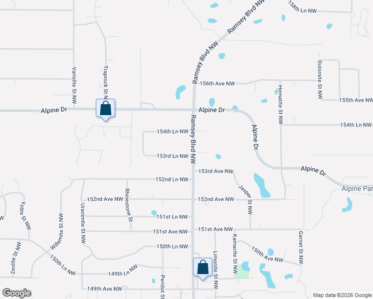 map of restaurants, bars, coffee shops, grocery stores, and more near 15310 Ramsey Boulevard Northwest in Ramsey