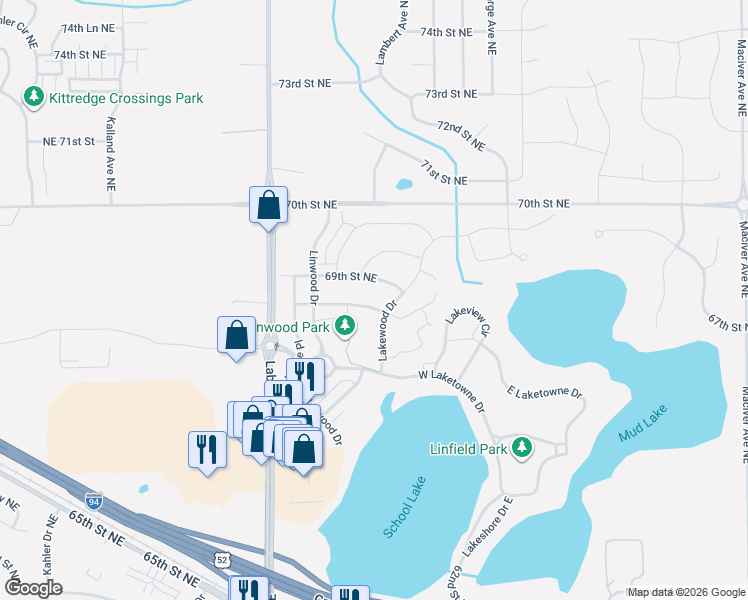 map of restaurants, bars, coffee shops, grocery stores, and more near 6826 Lakewood Drive in Albertville