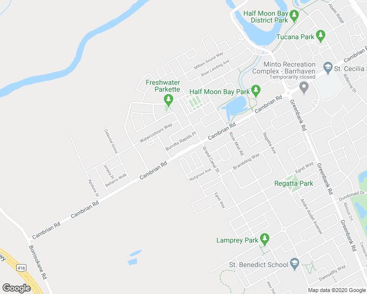 map of restaurants, bars, coffee shops, grocery stores, and more near 3631 Cambrian Road in Ottawa