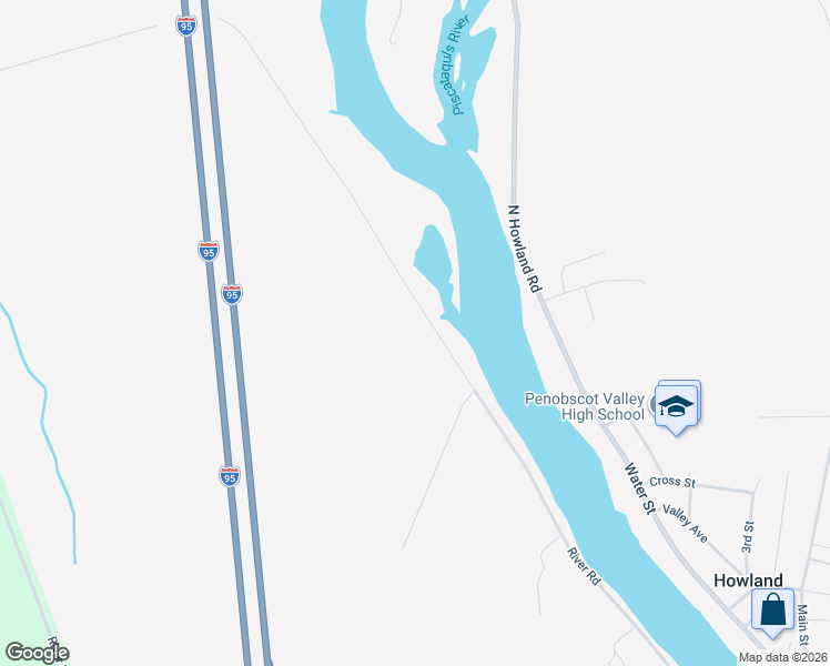 map of restaurants, bars, coffee shops, grocery stores, and more near 100 River Road in Howland