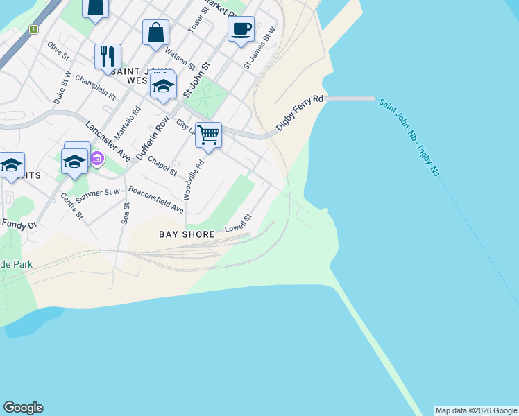 map of restaurants, bars, coffee shops, grocery stores, and more near 309 Lowell Street in Saint John