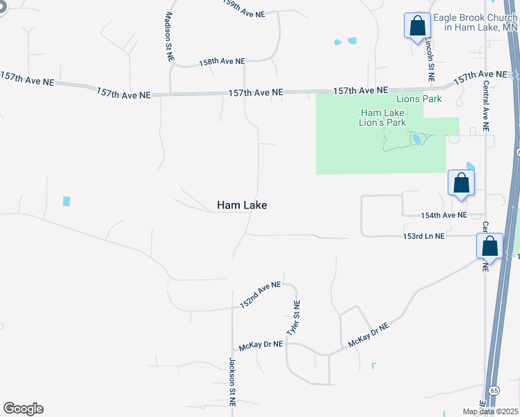 map of restaurants, bars, coffee shops, grocery stores, and more near 15428 Jackson Street Northeast in Ham Lake