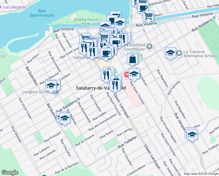 map of restaurants, bars, coffee shops, grocery stores, and more near 706 Avenue de Grande Île in Salaberry-de-Valleyfield