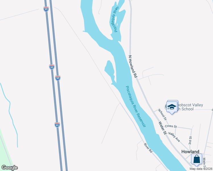 map of restaurants, bars, coffee shops, grocery stores, and more near 100 River Road in Howland