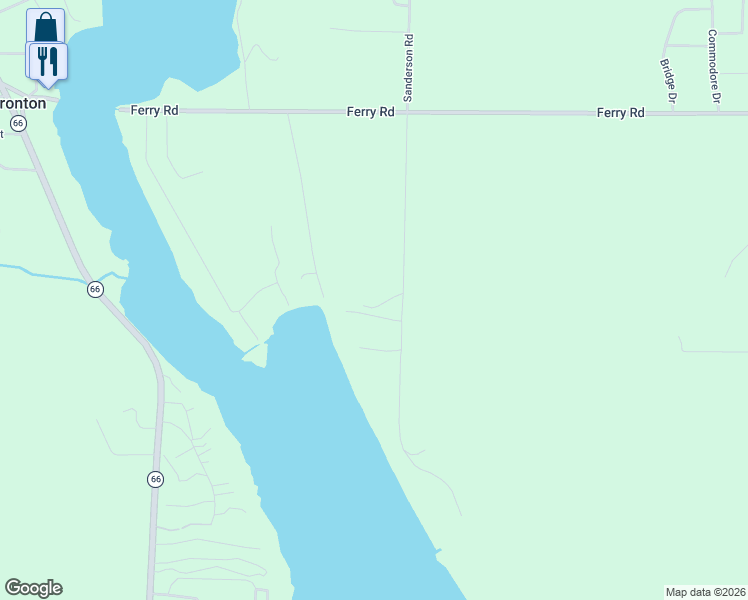 map of restaurants, bars, coffee shops, grocery stores, and more near 3227-3299 Sanderson Road in East Jordan