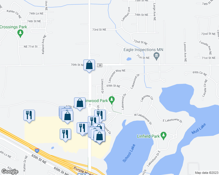 map of restaurants, bars, coffee shops, grocery stores, and more near 11211 69th Street Northeast in Albertville