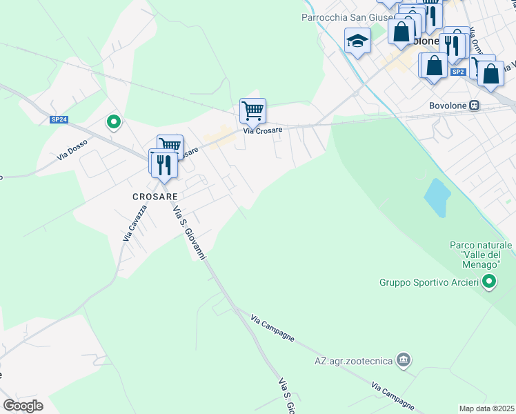 map of restaurants, bars, coffee shops, grocery stores, and more near 42 Via Prato Pelagal in Provincia di Verona