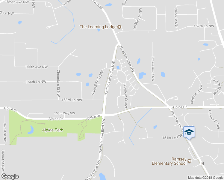 map of restaurants, bars, coffee shops, grocery stores, and more near 15403 Sunfish Lake Boulevard Northwest in Ramsey