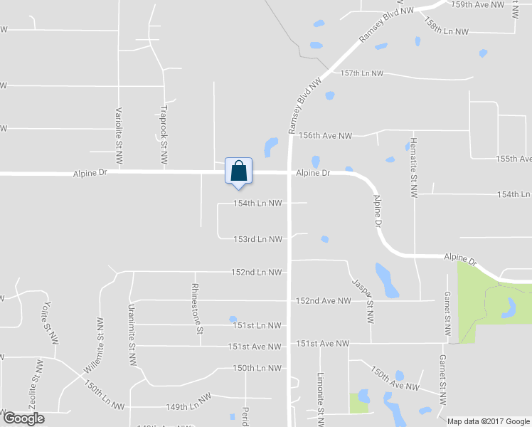 map of restaurants, bars, coffee shops, grocery stores, and more near 7260 154th Lane Northwest in Ramsey