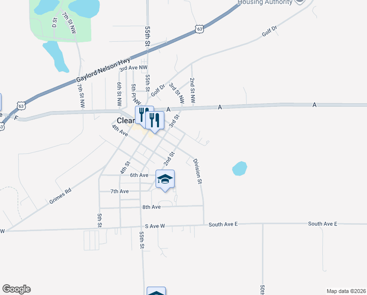 map of restaurants, bars, coffee shops, grocery stores, and more near 146 2nd Avenue Northwest in Clear Lake