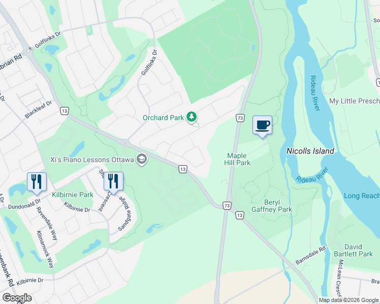 map of restaurants, bars, coffee shops, grocery stores, and more near in Ottawa