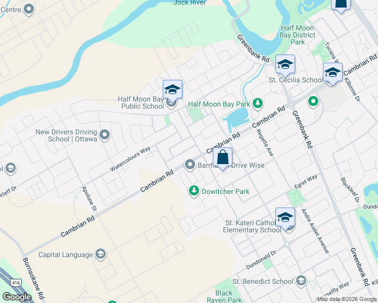 map of restaurants, bars, coffee shops, grocery stores, and more near 3108 Burritts Rapids Place in Ottawa