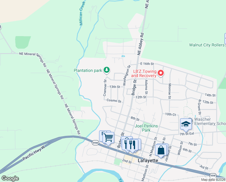 map of restaurants, bars, coffee shops, grocery stores, and more near 1254 Crystal Lane in Lafayette