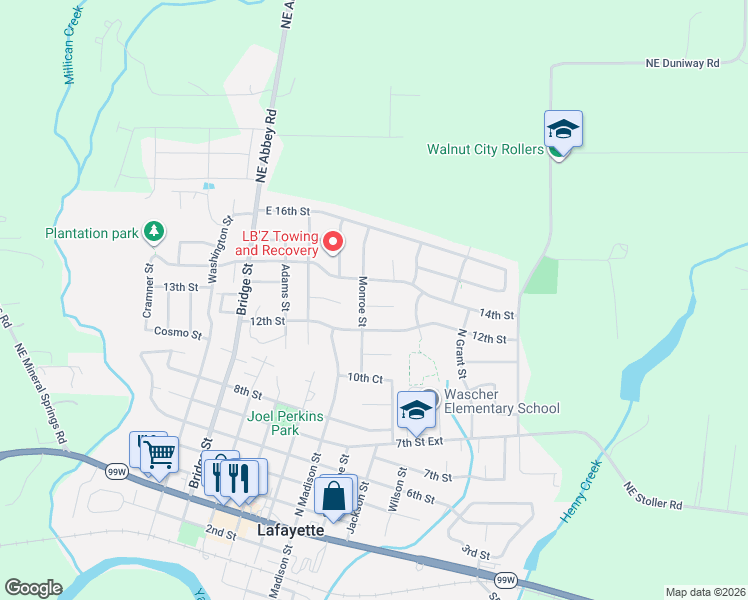 map of restaurants, bars, coffee shops, grocery stores, and more near 830 East 13th Court in Lafayette