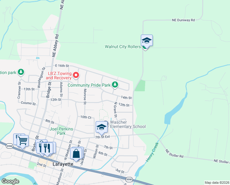 map of restaurants, bars, coffee shops, grocery stores, and more near 1004 14th Street in Lafayette