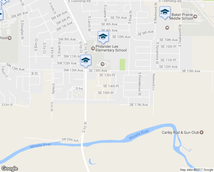 map of restaurants, bars, coffee shops, grocery stores, and more near 304 Southeast 14th Place in Canby