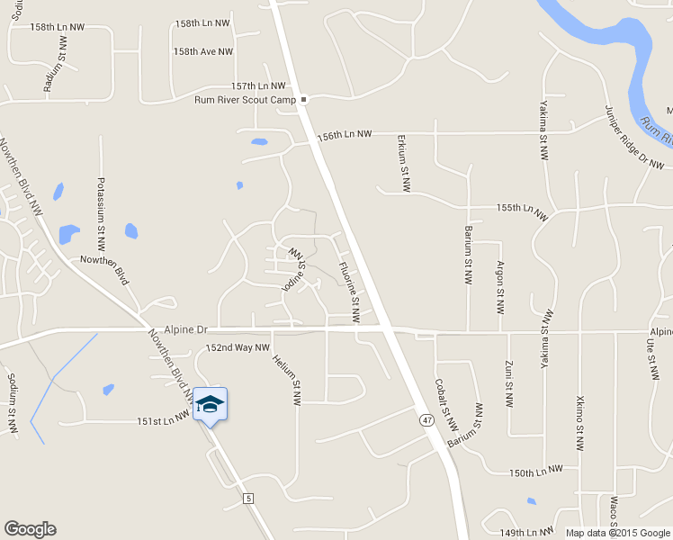 map of restaurants, bars, coffee shops, grocery stores, and more near 15424 Flourine Street Northwest in Ramsey