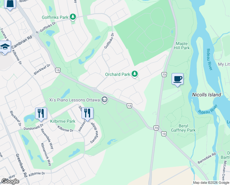 map of restaurants, bars, coffee shops, grocery stores, and more near in Ottawa
