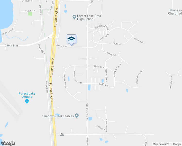 map of restaurants, bars, coffee shops, grocery stores, and more near 6369 208th Street Way North in Forest Lake