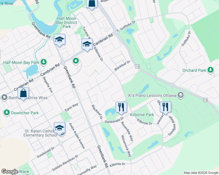 map of restaurants, bars, coffee shops, grocery stores, and more near Decona Terrace in Ottawa