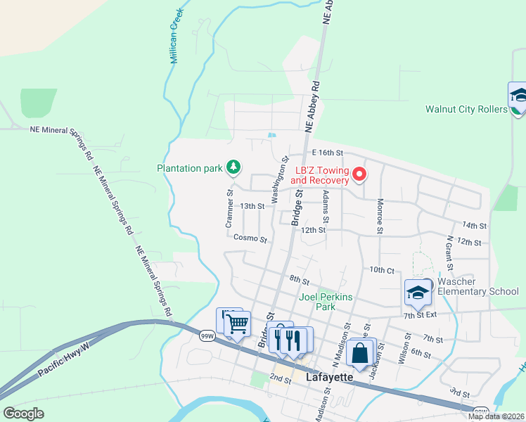 map of restaurants, bars, coffee shops, grocery stores, and more near 1195 Bridge Loop in Lafayette