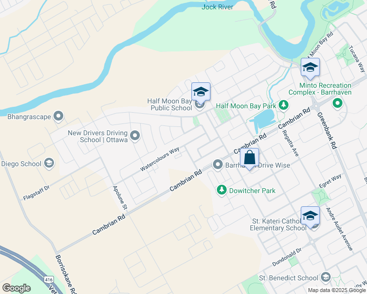 map of restaurants, bars, coffee shops, grocery stores, and more near 2234 Watercolours Way in Ottawa