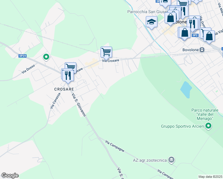 map of restaurants, bars, coffee shops, grocery stores, and more near 45 Via Prato Pelagal in Provincia di Verona