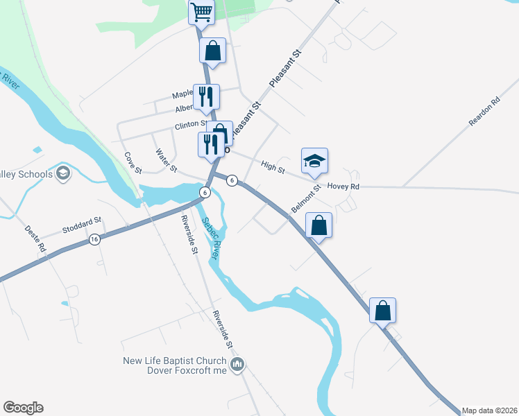 map of restaurants, bars, coffee shops, grocery stores, and more near 5 Spring Street in Milo