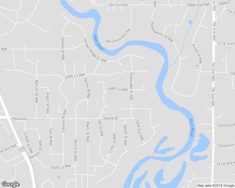 map of restaurants, bars, coffee shops, grocery stores, and more near 4870 154th Lane Northwest in Ramsey