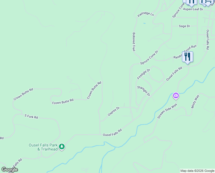 map of restaurants, bars, coffee shops, grocery stores, and more near 499 Running Dog Rd in GALLATIN GATEWAY