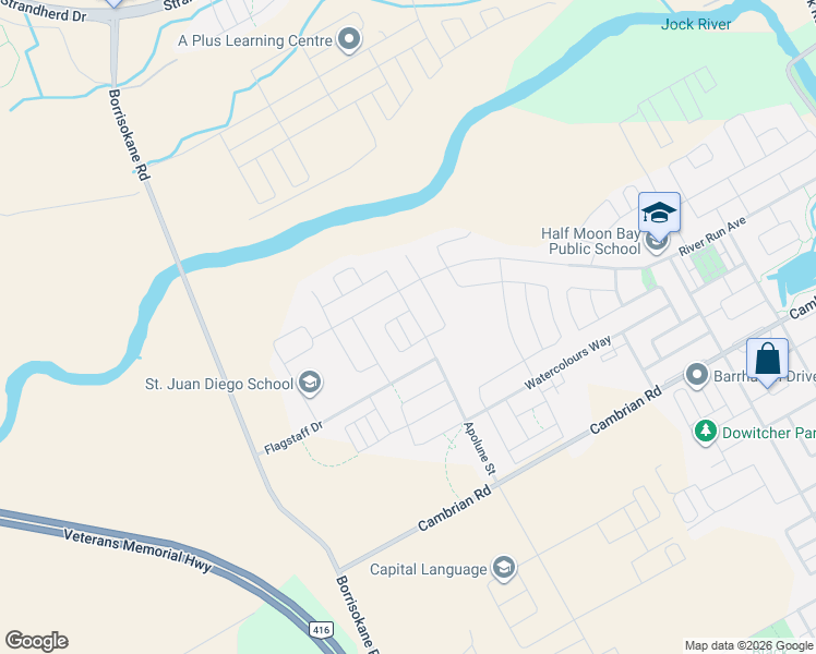map of restaurants, bars, coffee shops, grocery stores, and more near 59 Ursid Mews in Ottawa