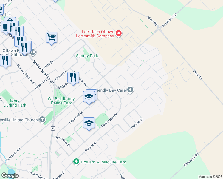 map of restaurants, bars, coffee shops, grocery stores, and more near in Ottawa