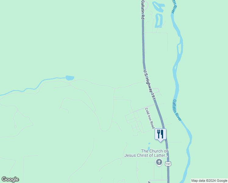 map of restaurants, bars, coffee shops, grocery stores, and more near Colters Run Loop in GALLATIN GATEWAY